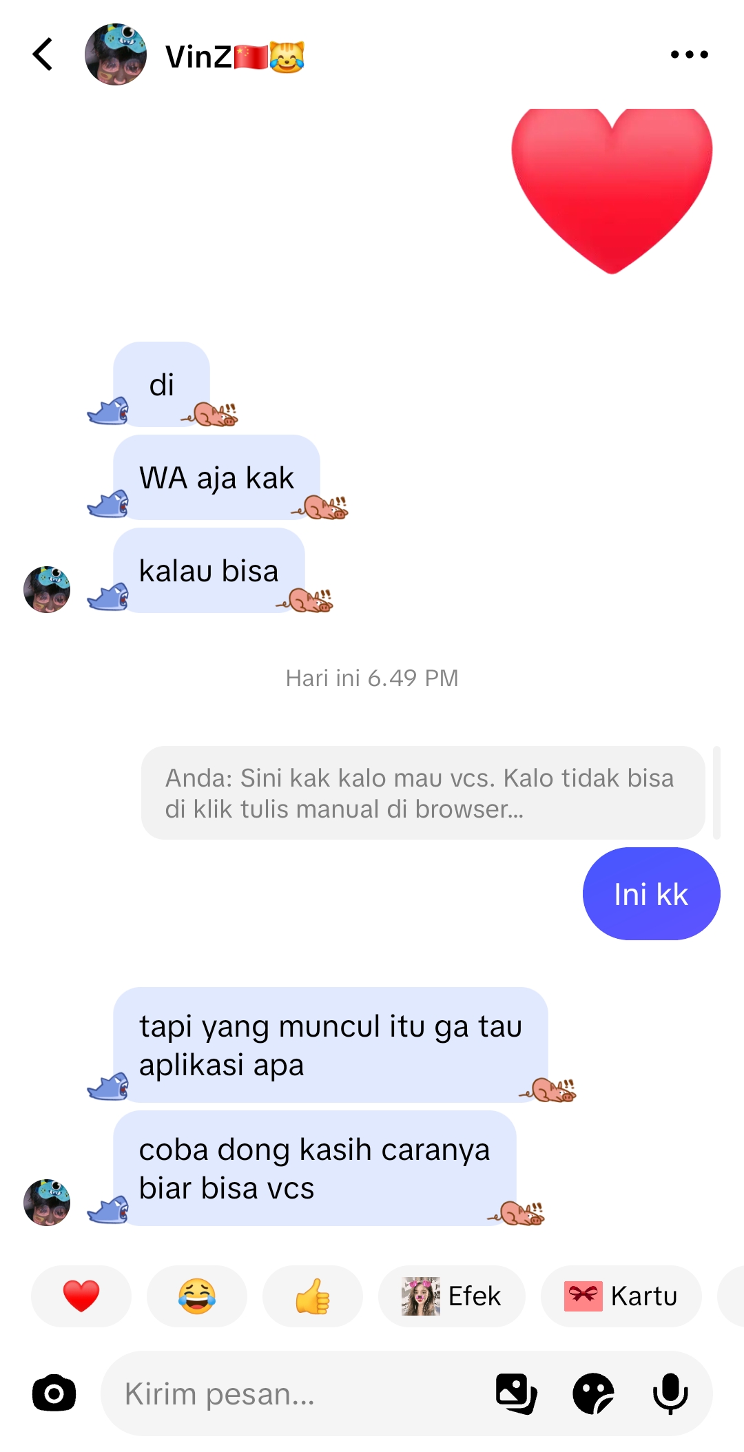 Foto Tiktok @vinzzzplengerr, mengajak seseorang melakukan vcs
